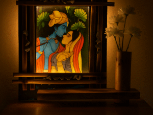 Handmade Bamboo Radha Krishna Wall Hanging with Flower Vase | Eco-Friendly Spiritual Décor