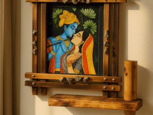 Handmade Bamboo Radha Krishna Wall Hanging with Flower Vase | Eco-Friendly Spiritual Décor