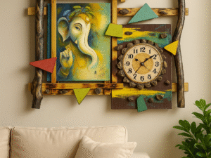 Handmade Bamboo Ganesh Wall Hanging with Decorative Clock | Eco-Friendly Spiritual Home Décor