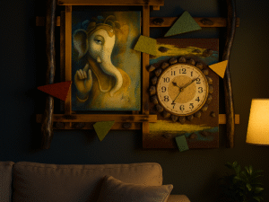 Handmade Bamboo Ganesh Wall Hanging with Decorative Clock | Eco-Friendly Spiritual Home Décor