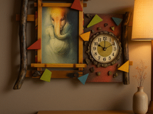 Handmade Bamboo Ganesh Wall Hanging with Decorative Clock | Eco-Friendly Spiritual Home Décor
