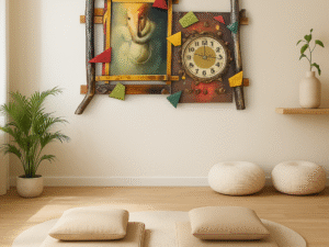 Handmade Bamboo Ganesh Wall Hanging with Decorative Clock | Eco-Friendly Spiritual Home Décor