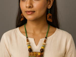 Bamboo & Wood Jewellery Set – Handcrafted Necklace & Earrings Combo