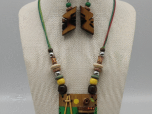 Bamboo & Wood Jewellery Set – Handcrafted Necklace & Earrings Combo