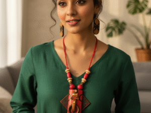 Bamboo & Wood Jewellery Set – Handcrafted Necklace & Earrings Combo