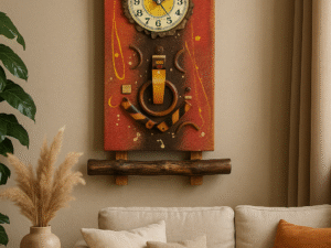 Handmade Bamboo & Terracotta Wall Clock – Rustic Eco-Friendly Wall Decor