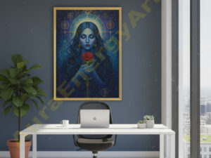 Mystical Goddess Digital Wall Art | Divine Woman with Rose | Sacred Geometry Printable Poster | Spiritual Home Décor | Instant Download