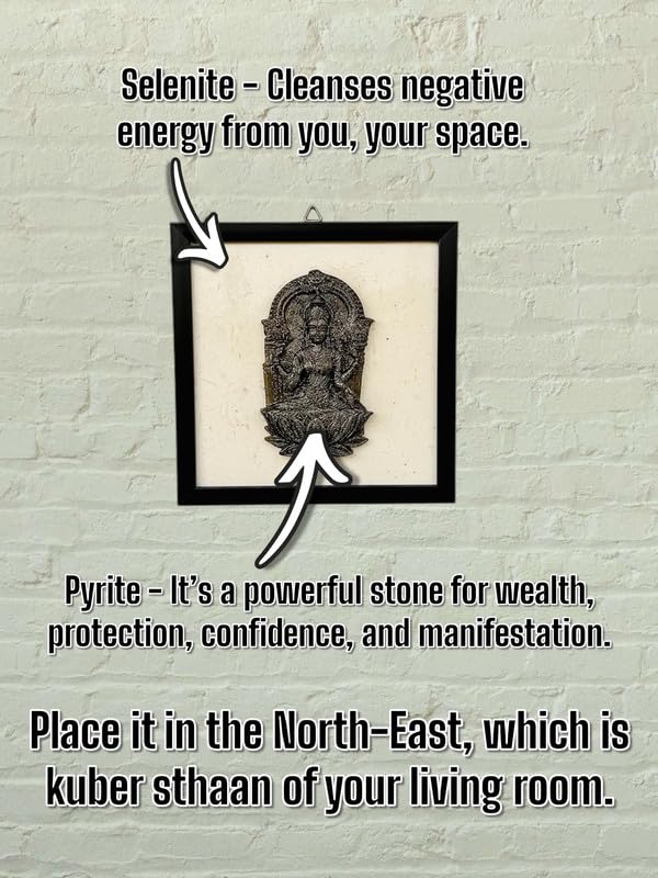 Home Decor Goddess Laxmi Pyrite 3D Frame with Selenite Healing Crystals - Image 4