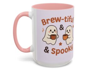 Brew-tiful & Spooky Ghost Coffee Mug – Perfect for Halloween, Cute Gift for Friends, Cozy Drinkware for Fall, Fun Home Decor, Coffee Lovers