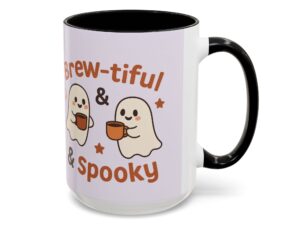 Brew-tiful & Spooky Ghost Coffee Mug – Perfect for Halloween, Cute Gift for Friends, Cozy Drinkware for Fall, Fun Home Decor, Coffee Lovers