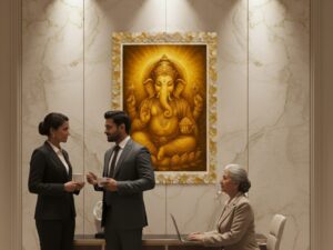 Lord Ganesha Citrine & Clear Quartz Crystal Frame | A3 Handmade Spiritual Wall Art for Peace, Prosperity & Positivity