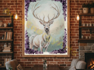 Amethyst Deer Energy Wall Art | Healing Crystal Decor | A3 Frame