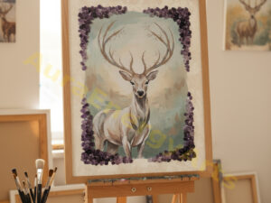 Amethyst Deer Energy Wall Art | Healing Crystal Decor | A3 Frame